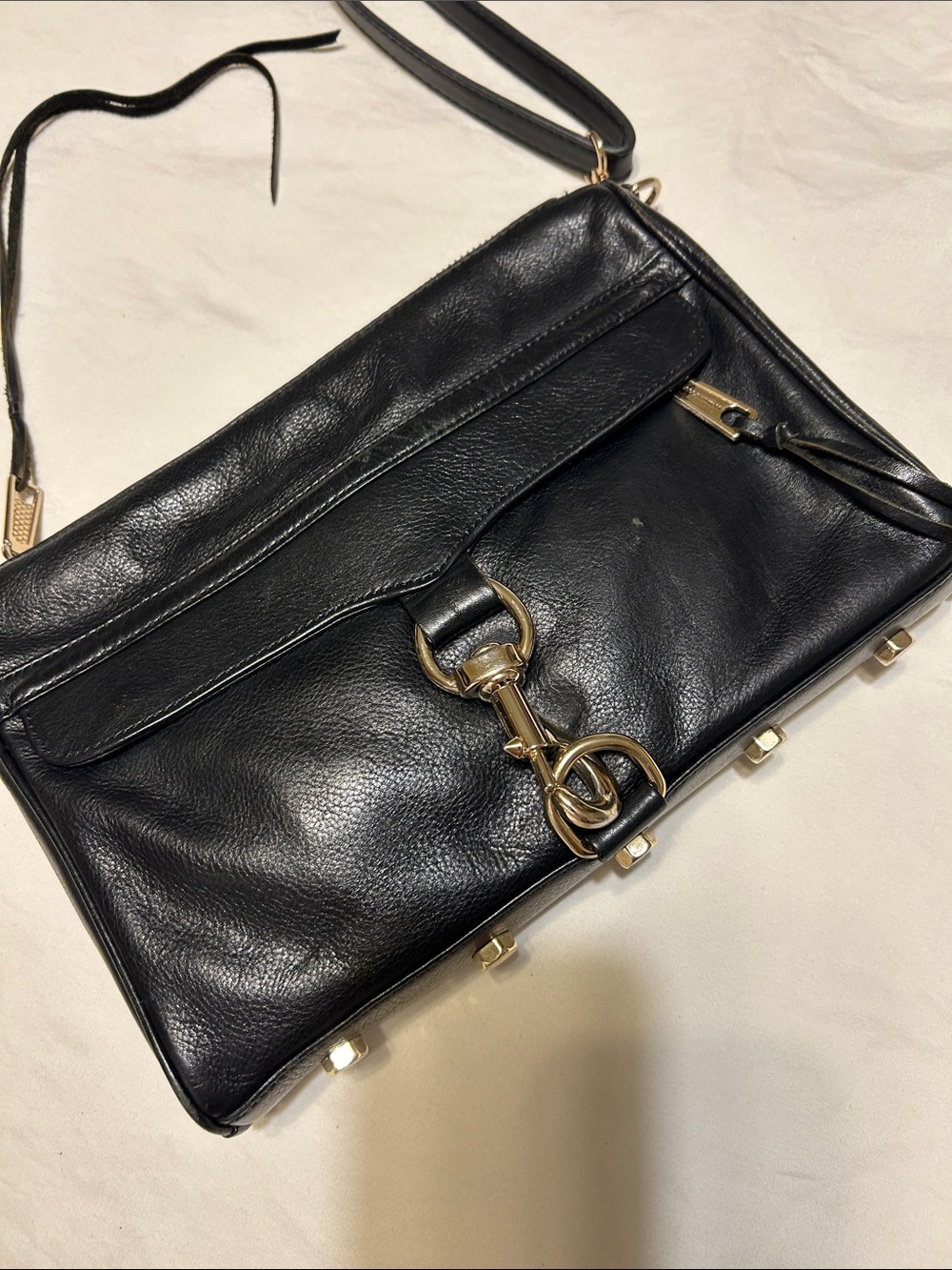 Rebecca Minkoff Black Leather Crossbody with Gold Hardware Accent